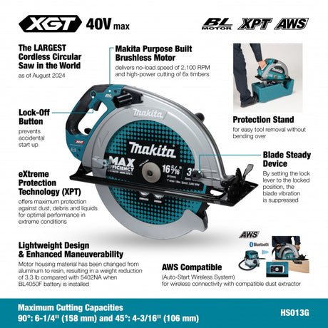 Makita HS013GZ 40Vmax XGT Brushless 16-5/16" Circular Saw w/AWS (Tool Only)